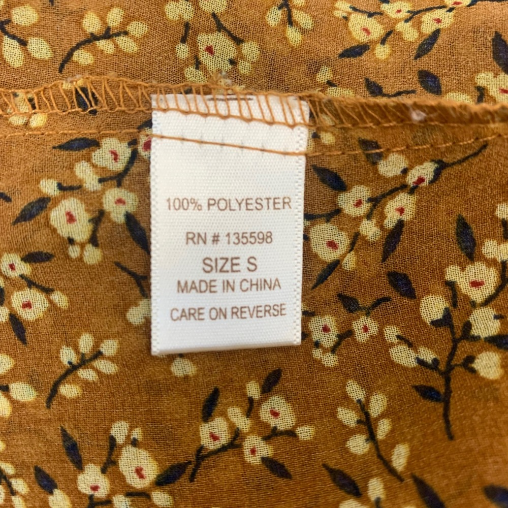 Liberty Love Women's S Boho Floral Duster Vest Mustard Yellow Sheer Tie Front - Picture 6 of 8